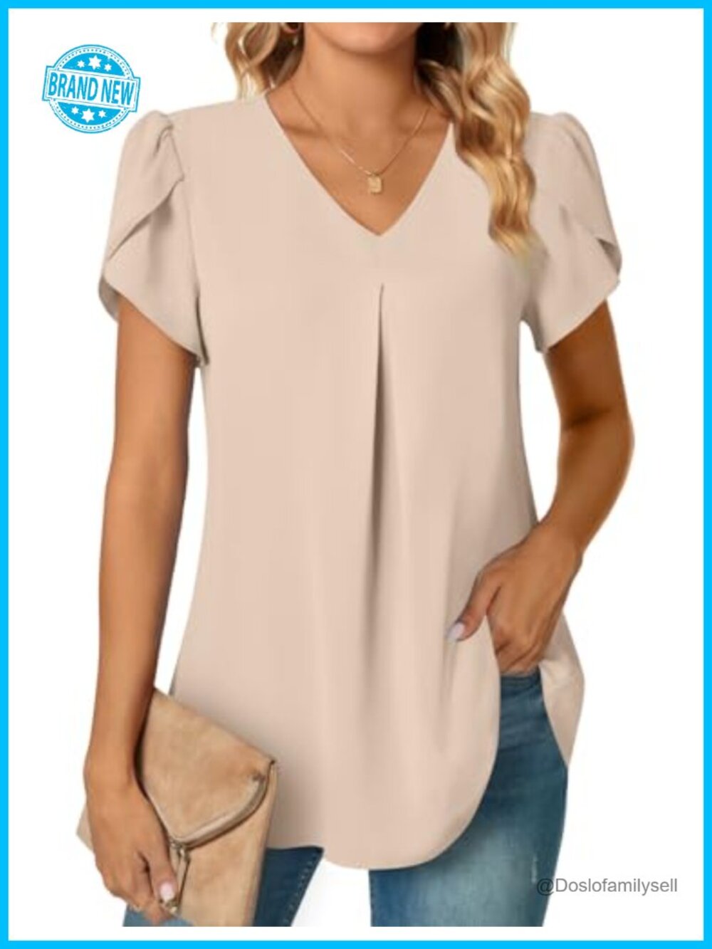Women's Chiffon Tunic Blouse V-Neck Flutter Sleeve Plus Size Top